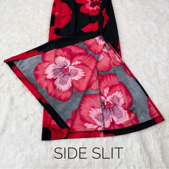 VTG 90s Y2K Younique Woman Black Red Floral Tie-Back Maxi Dress SMALL Romantic - Picture 6 of 8